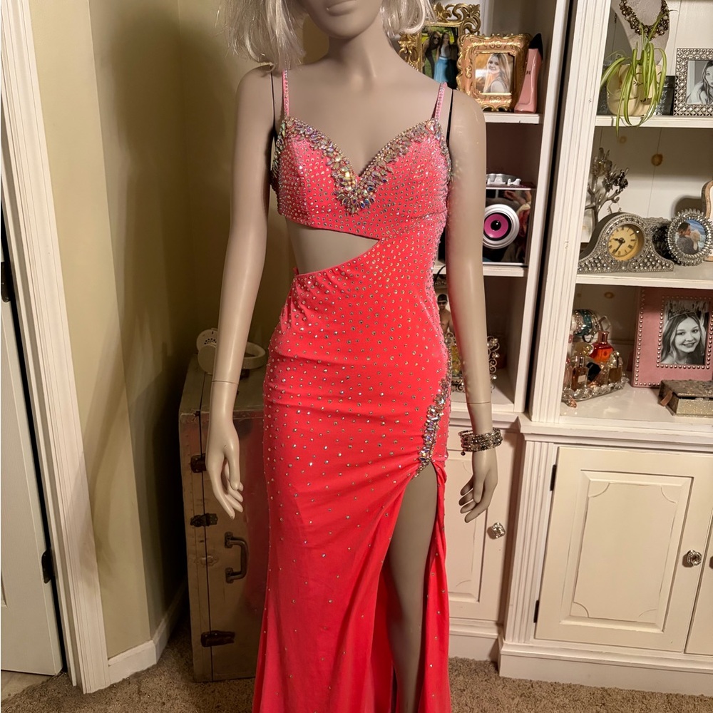 Elegant Hot Pink Cutout Evening Dress